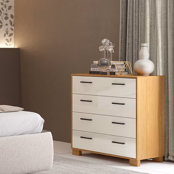 Cômoda com 04 Gavetas Essence D03 Freijó Off White Brilho - Lyam Decor
