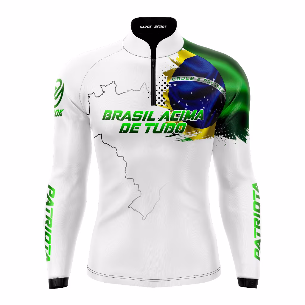 Camisa Camiseta Patriota Bandeira Do Brasil Branca Uv50+