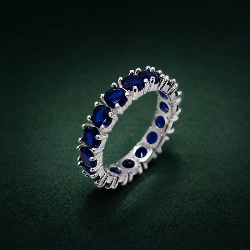 Anel Feminino Aparador Azul Zircônia Redonda 4mm Prata 925 Elegante