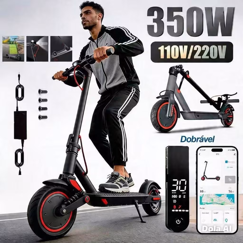Patinete Elétrico Dobrável 350W | 3 Velocidades Ajustáveis | Amortecimento Reforçado | Suporta até 100KG