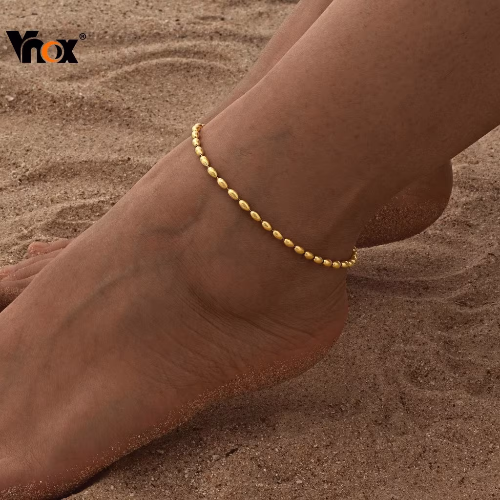 Tornozeleira Com Corrente De Contas De Rugby Vnox Para Mulheres , Hipoalergênica De Aço Inoxidável Dourado , Presente De