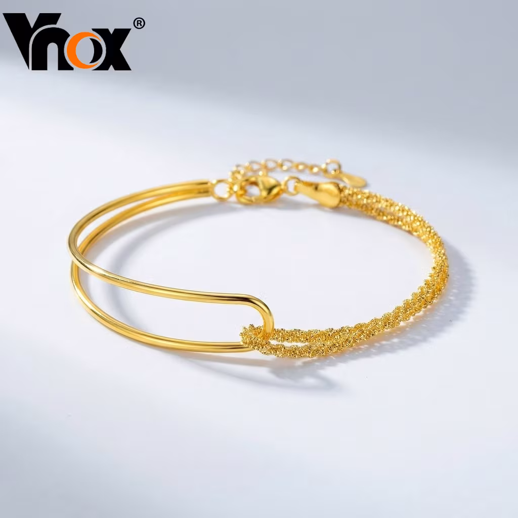 Vnox Fashion 18k Gold Round Tube Splicing Pulseira De Ouro De Camada Dupla Para Mulheres E Meninas , Presente De Joias U