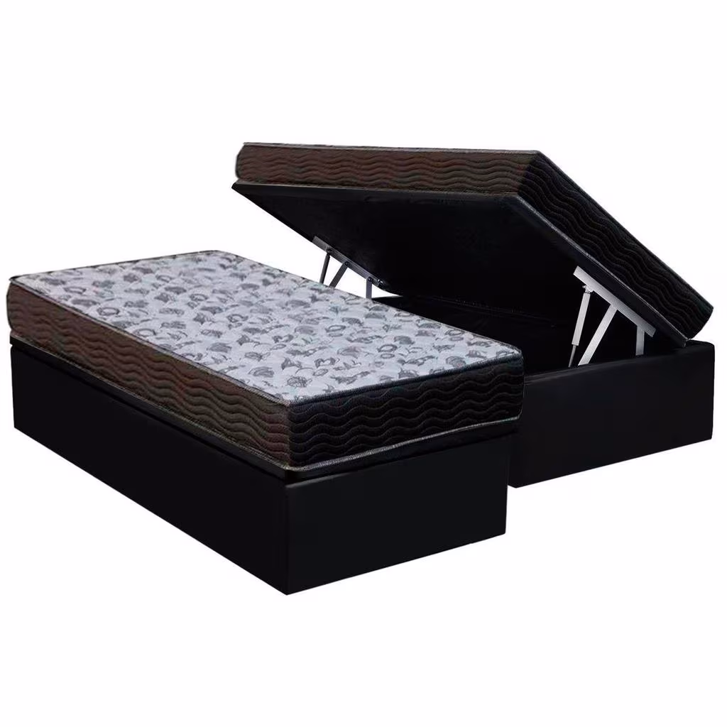 Cama Box Baú Solteiro: Colchão Espuma D33 Ortobom / EP ISO 100 Ultra Firme + Base CRC Suede Black(88x188)