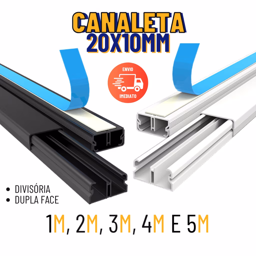 Canaleta 20x10mm Painel Canaletado Organizador Fios Moldura Boiserie Sistema X Dupla Face Divisoria