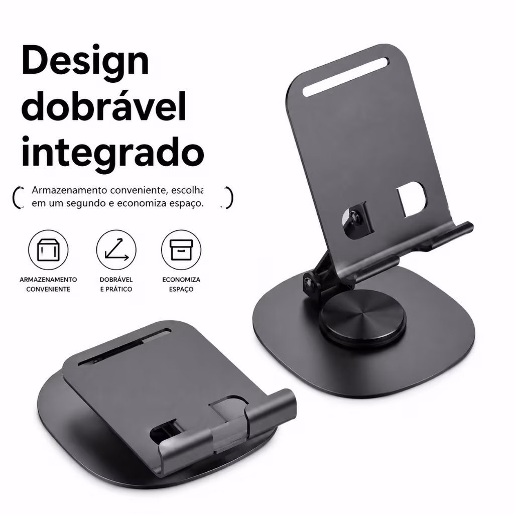 DAGUAN Suporte Celular Metálico Rotativo 360° Ajustável Altura Dobrável Antiderrapante Universal Tablet