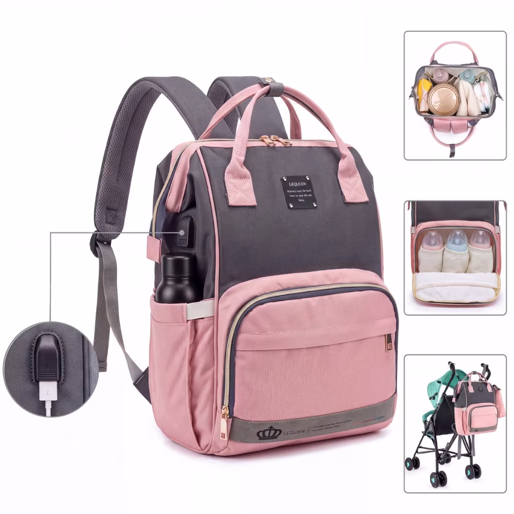 Mochila Bolsa Maternidade Bebê Lequeen Menina Menino Porta Mamadeira Térmico