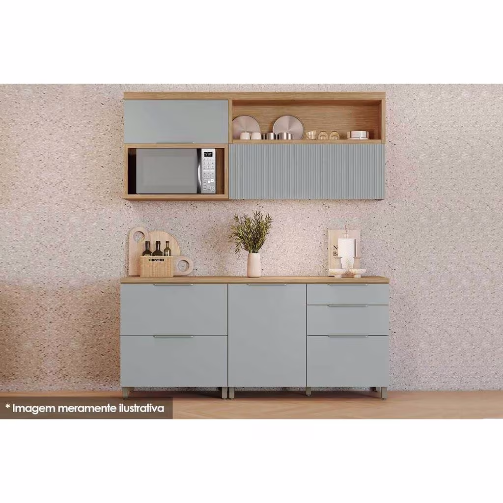Armário de Cozinha Modulado Completa Marquesa 4 Peças Nature/Verde - Nesher