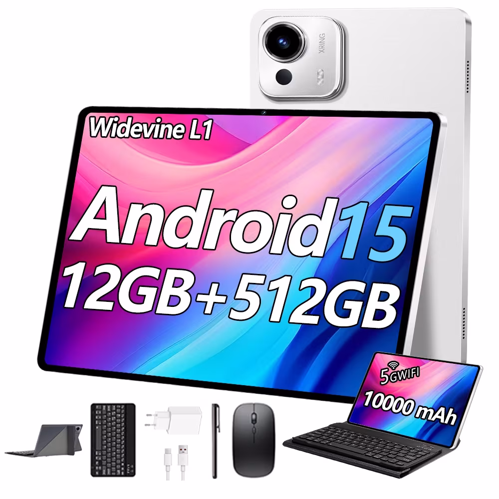 Tablet 10.1”  12GB + 512GB Android 15 5G Wi-Fi 10000mAh 16MP + 32MP Com Chamadas- Kit Completo Com Caneta e Teclado