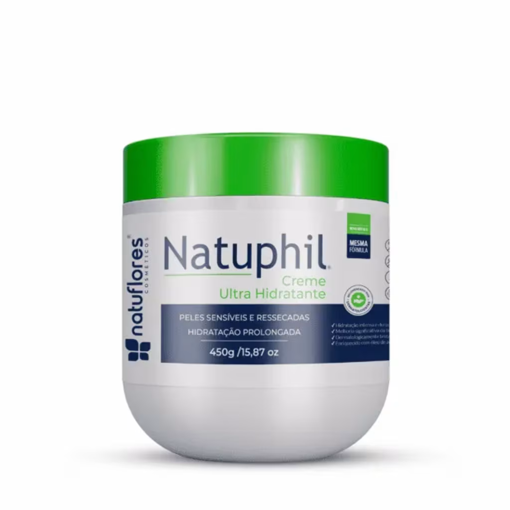 Creme Ultra Hidratante Hipoalergênico Natuphil Vegano sem Parabenos Peles Extra Seca 450g