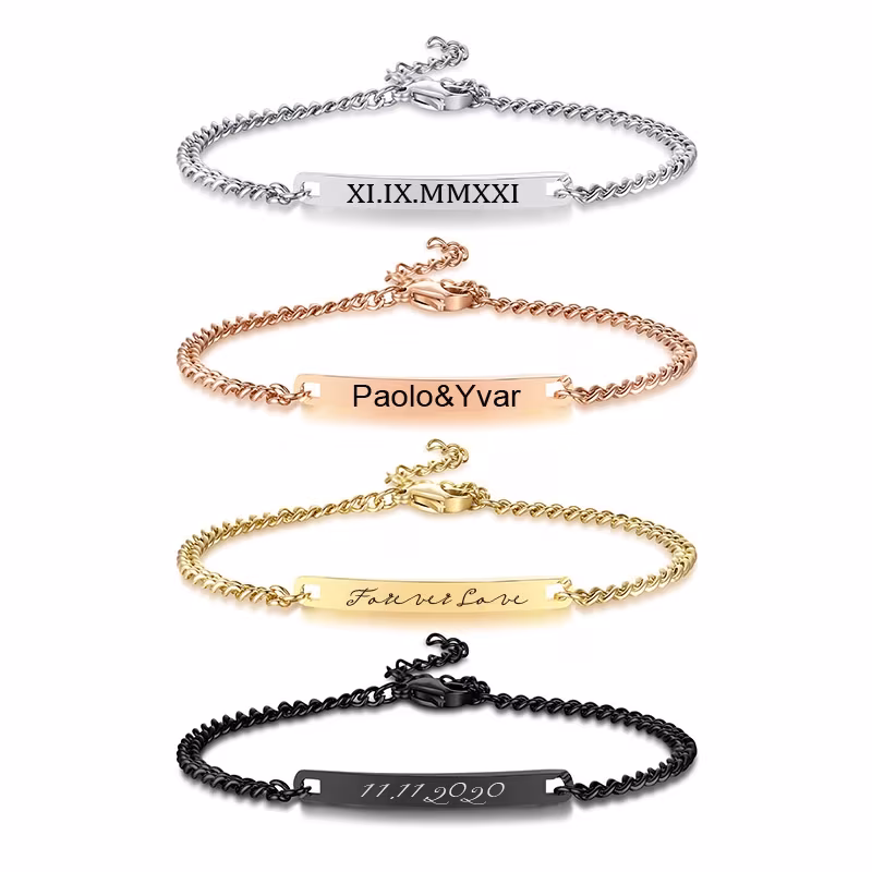 Vnox Gravura Personalizado De Aço Inoxidável Pulseira Da Placa De Identificação Cadeia Tag Pulseiras Para As Mulheres