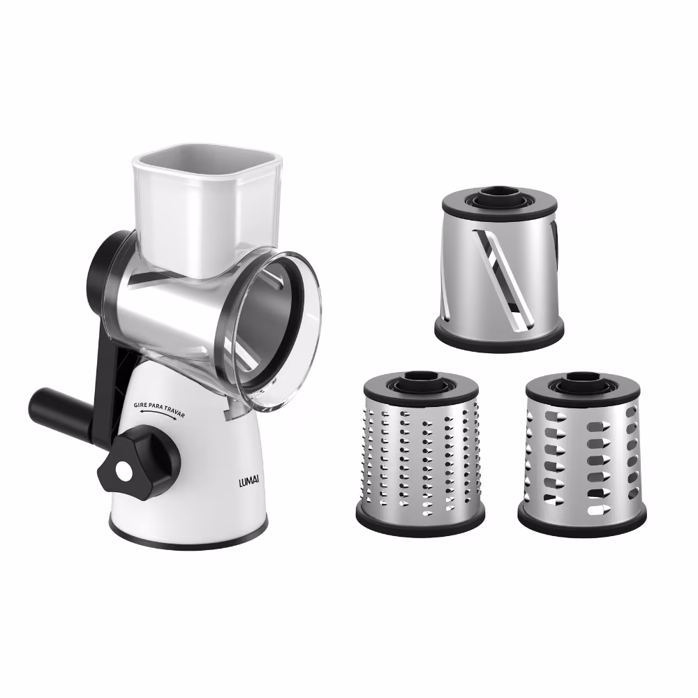 LUMAI Ralador Cortador Fatiador Manual de Legumes com Manivela 3 Lâminas Inox Base de Sucção Parma