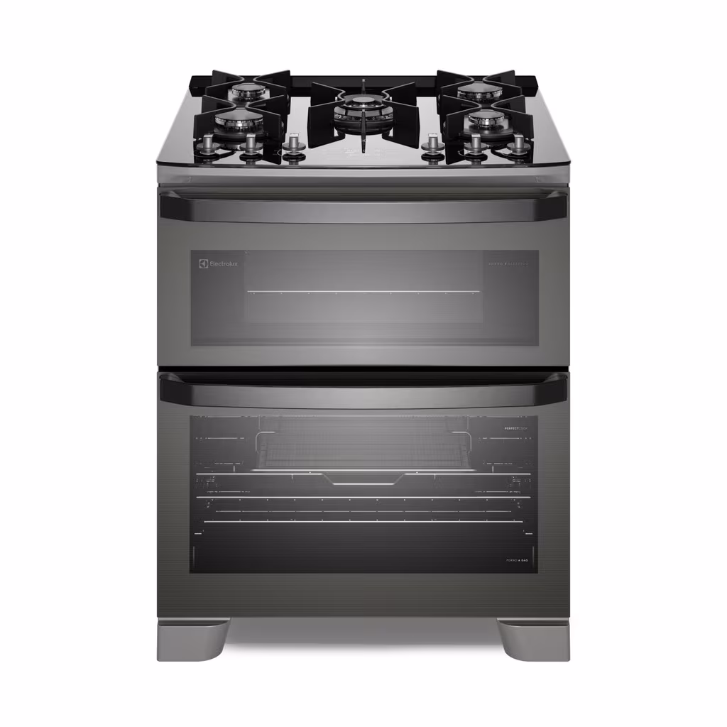 Fogão 5 bocas Electrolux Cinza Expert Função Air Fryer, 2 Fornos, Grill e Timer (FE5AD)