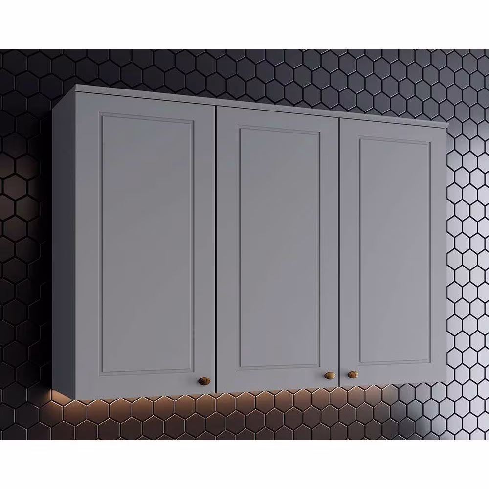 Armário de Cozinha Modulado Americana c/ 3 Portas 120cm Cinza - Henn