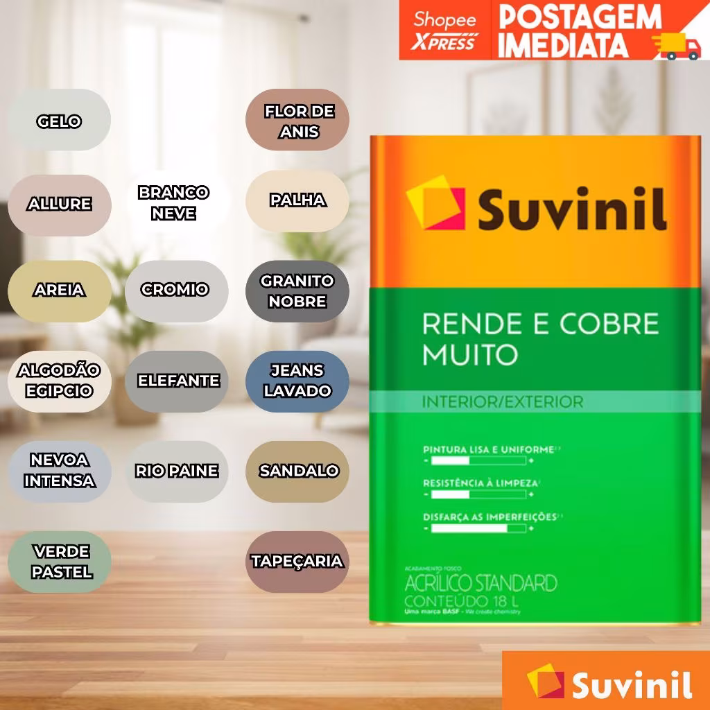 TINTA RENDE E COBRE MUITO SUVINIL 18L ou 16L- VÁRIAS CORES