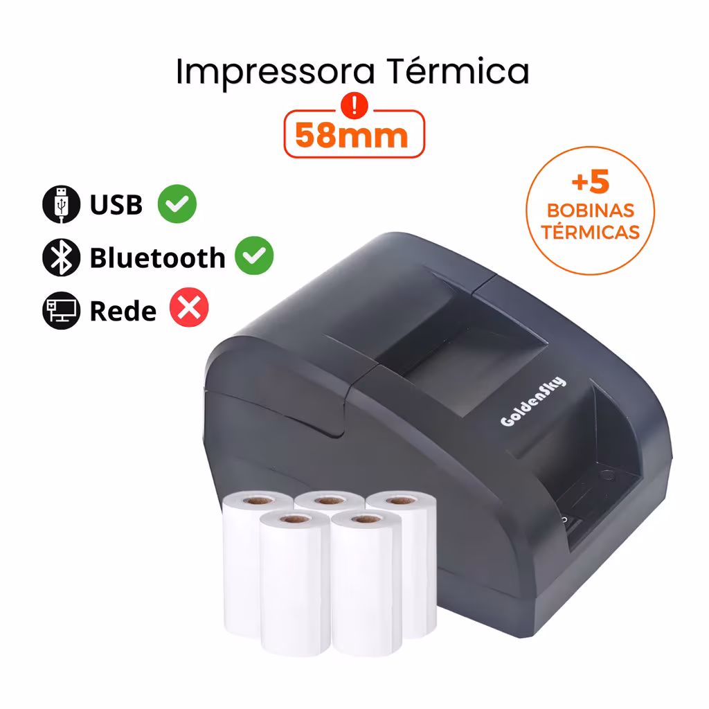 Impressora Térmica 58mm 80MM Bluetooth Guilhotina Ticket Cupom Nao Fiscal Milimetros Pc USB
