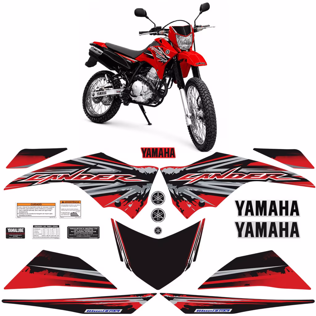 Adesivos Para Yamaha Lander Xtz 250 2017 Moto Vermelha Logos
