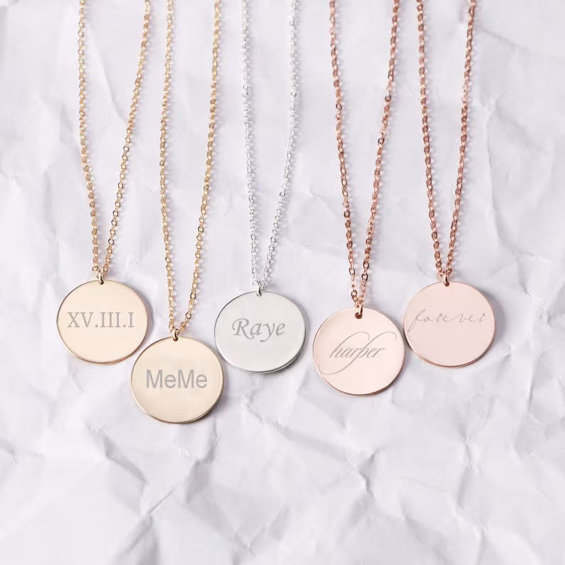 Vnox Custom Disc Necklace, personalized necklace, circle necklace, round tag, initial, name, bridesmaids gift