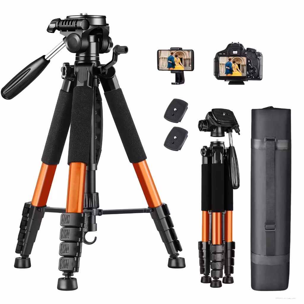 VEDO Tripé Profissional Celular Câmera 1,88 Mts + Suporte Laranja