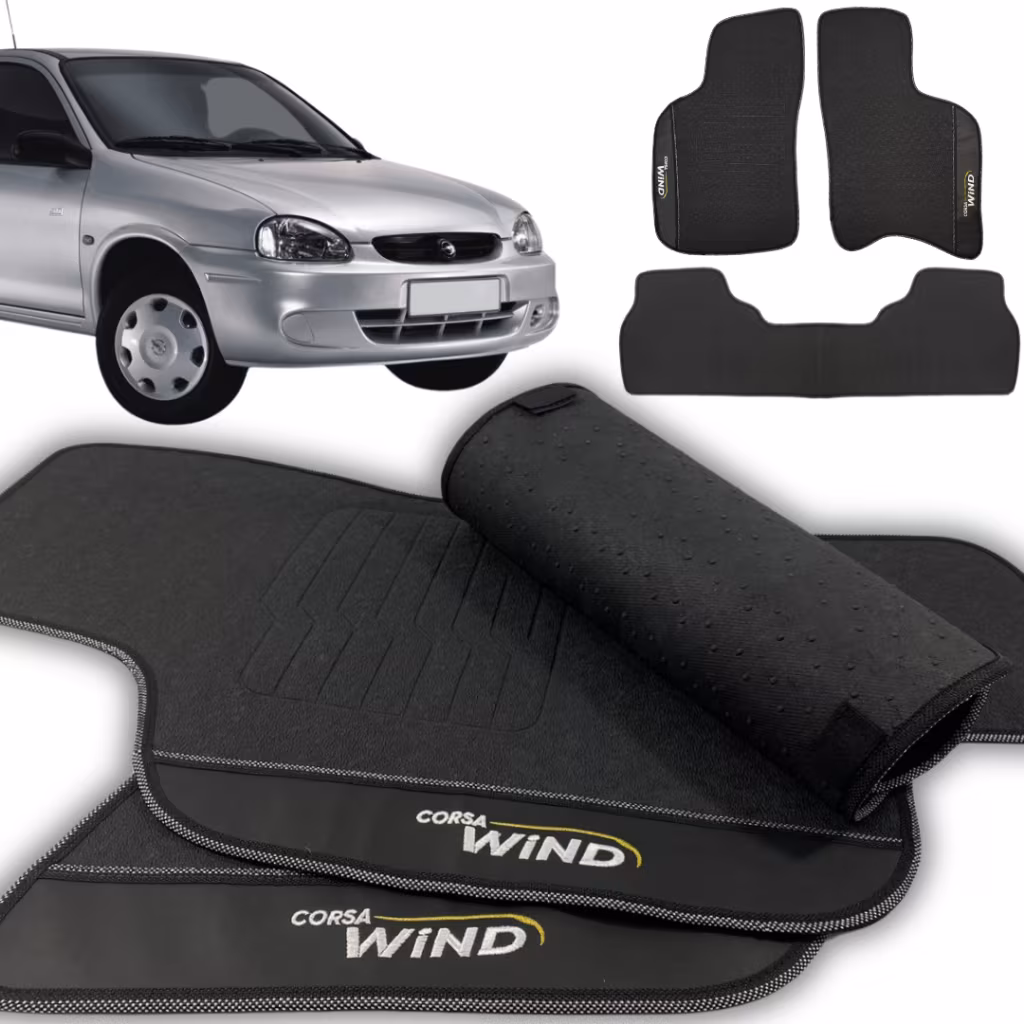 Tapete Corsa Wind 1994 a 2000 2001 2002 Emborrachado Impermeável Premium Sob Medida Preto