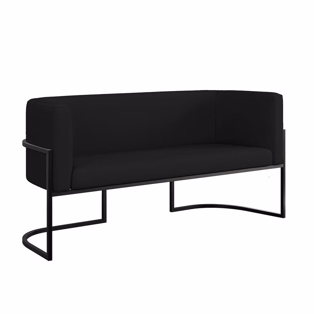 Sofá Namoradeira Corino 2 Lugares Moderna Base Metal Preta