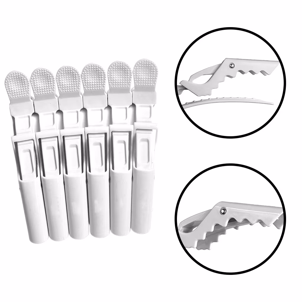 6 Presilhas Prendedor De Cabelo Crocodilo Clips Profissional Branco