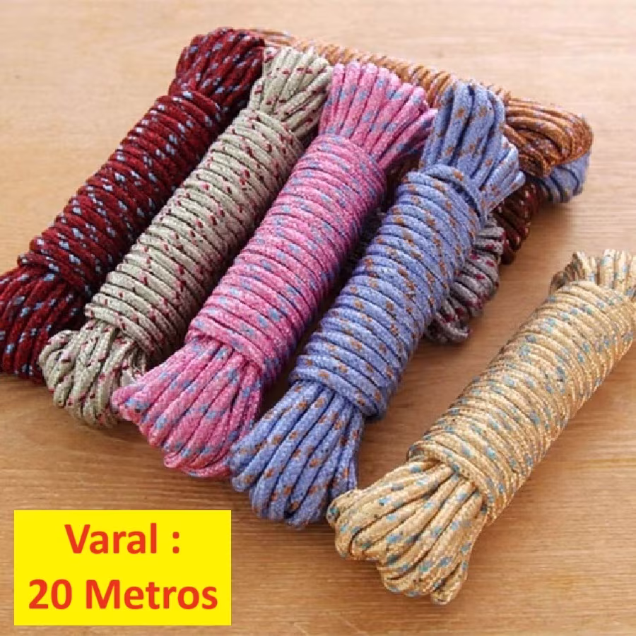 Corda Em Nylon 20 Ou 10 Metros Multicolorido Multiuso Super Resistente Para Varal Amarração Em Geral Para Teto Parede Javick