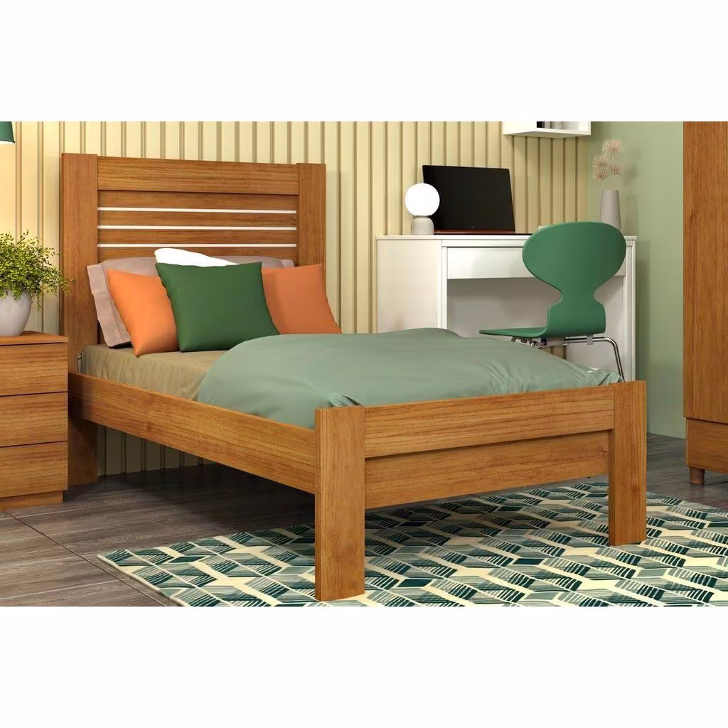 Cama Solteiro Safira Cinamomo/Off White - Tcil Móveis