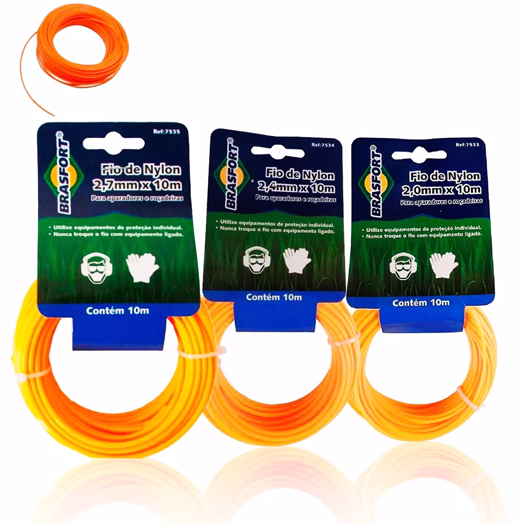 Fio de Nylon para Aparadores Cortador e Roçadeira de Grama 2,0 mm - 2,4 mm - 2,7 mm com 10 metros