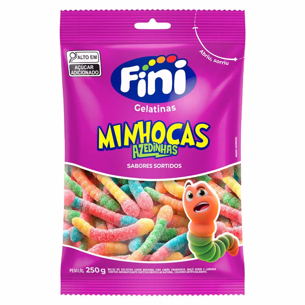 Fini Minhocas Azedinhas 250g Bala de Gelatina
