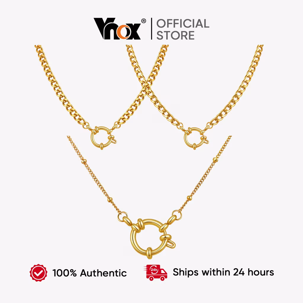 Colar Com Pingente De Corrente De Fecho Bolha Contas Vnox Para Mulheres , Dourado De Aço Inoxidável Sem Desbotamento E H