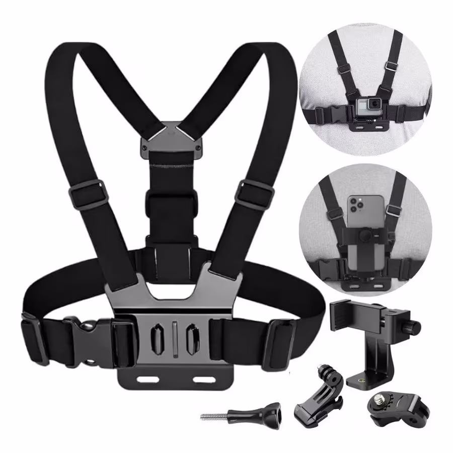 Suporte de peito ajustável para telefones celulares e câmeras GoPro para peito de motocicleta e bicicleta Envio rápido