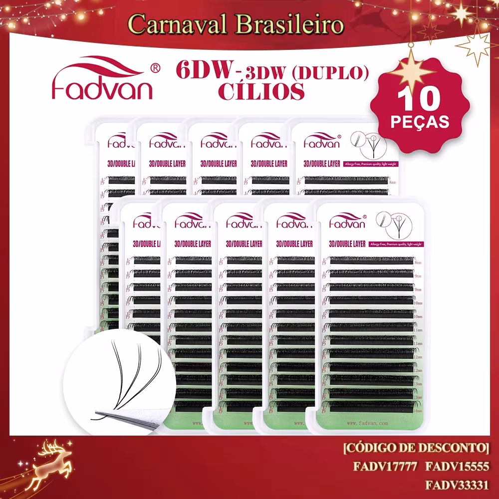 10 Peças Fadvan Pontas Duplas 3D Cílios 6DW Forma Extensão De Preço De Atacado Do Fabricante