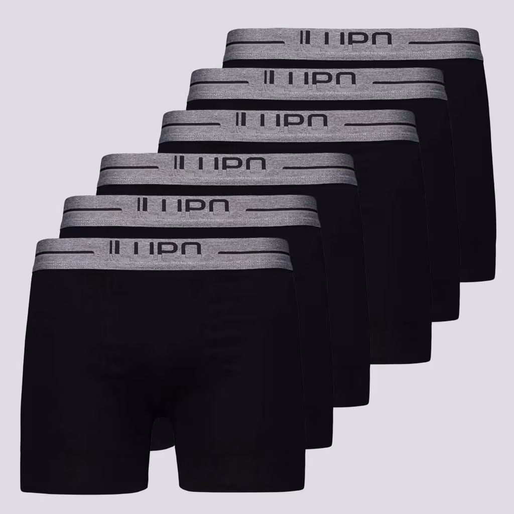Kit de 6 Cuecas Boxer Lupo Anatomic Shape Preta e Cinza