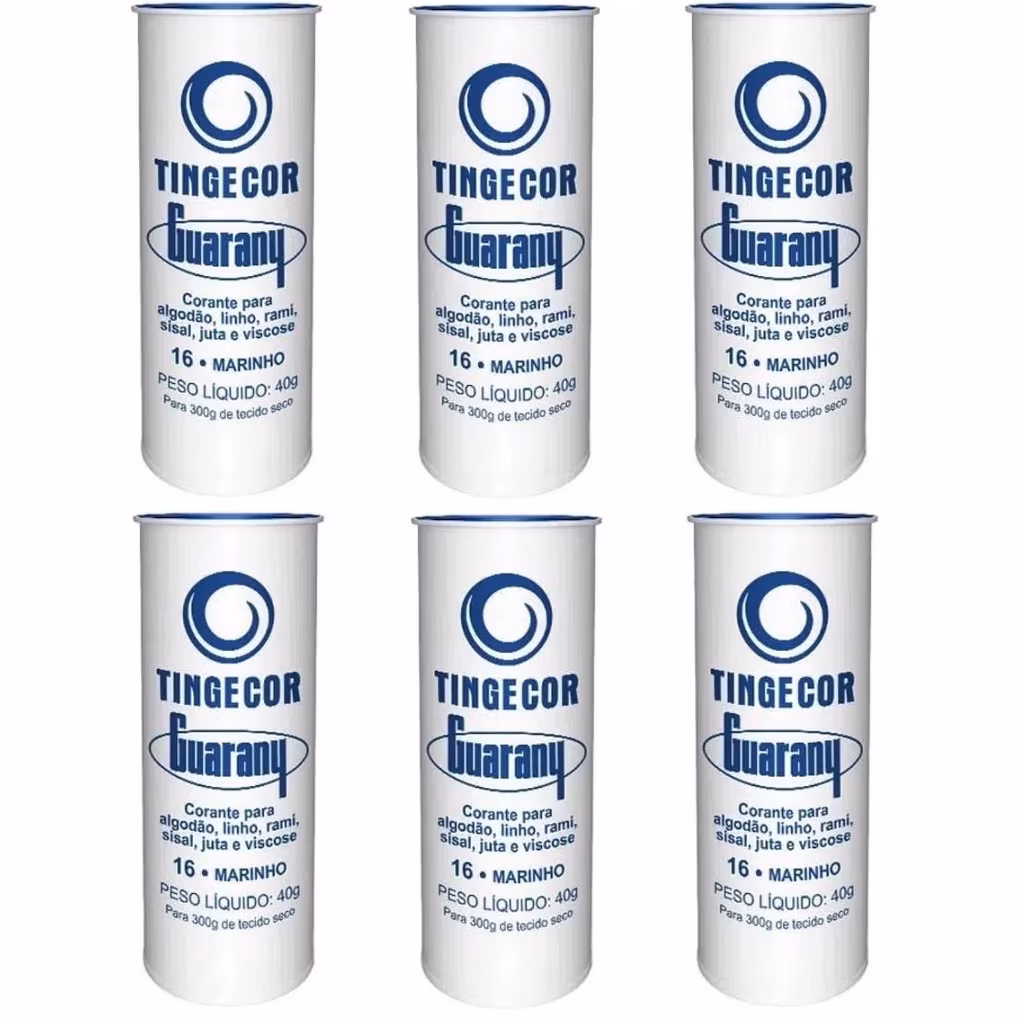 TINTA TINGIR TECIDO GUARANY PARA ALGODÃO, LINHO, RAMI, SISAL, JUTA E VISCOSE - KIT C/6un