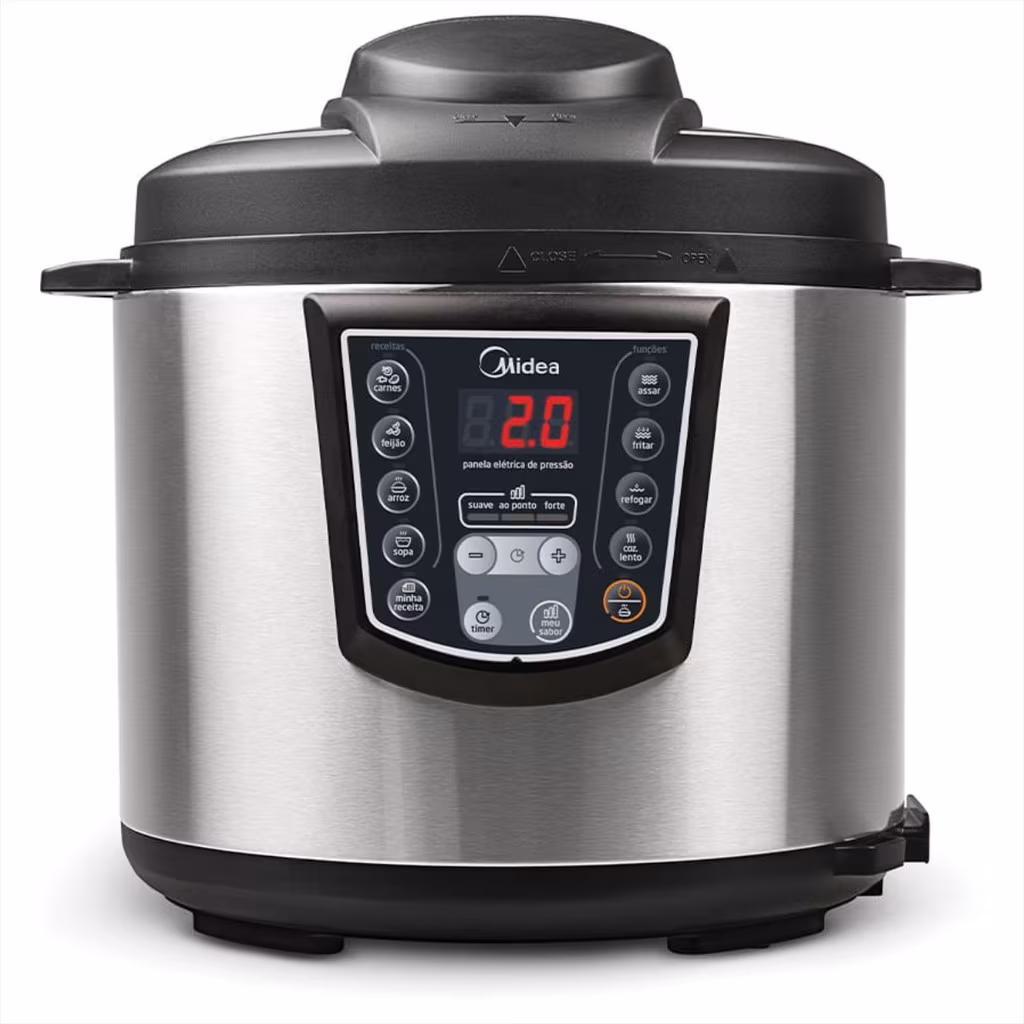 Panela de Pressão Elétrica Inox Midea 6 Litros - Painel Digital, Timer e 6 funções - PPA72
