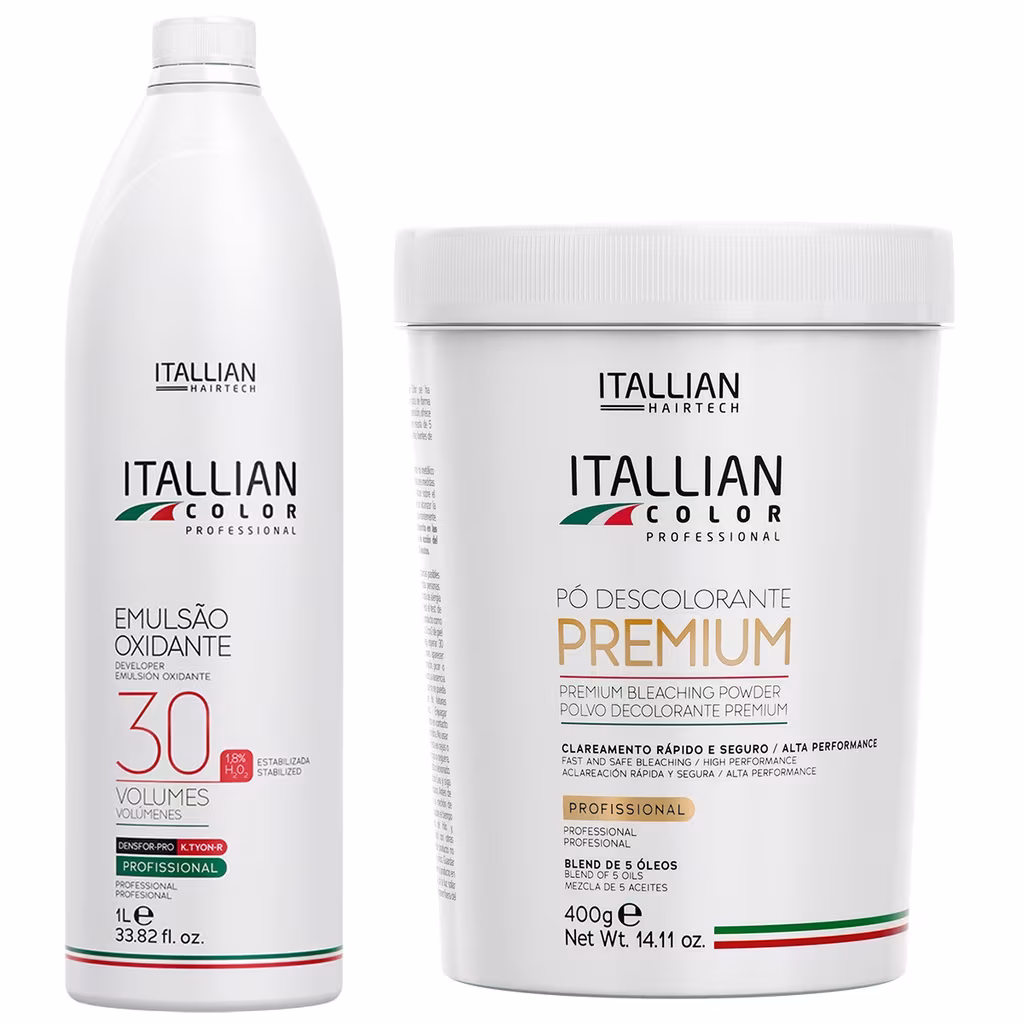 KIT DESCOLORANTE PREMIUM E OXIDANTE DE 30 VOLUMES ITALLIAN