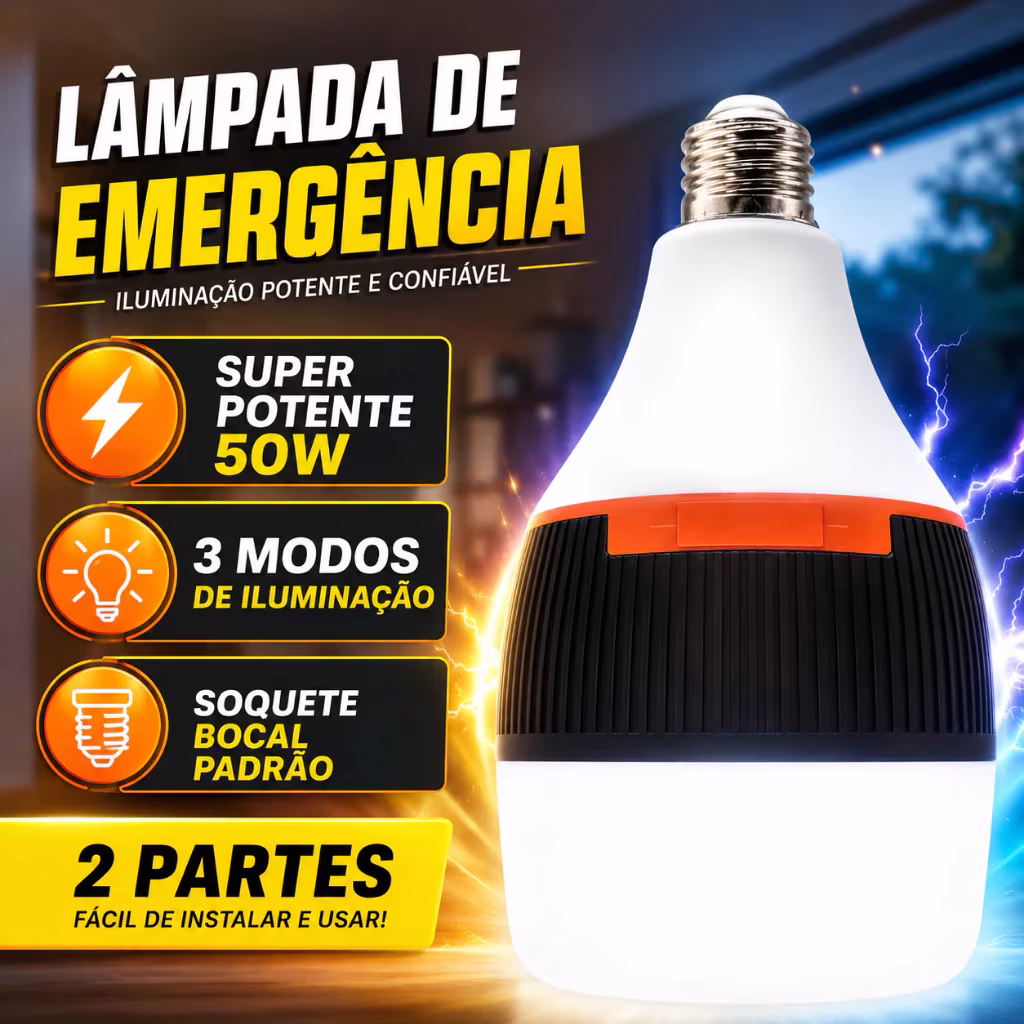 Lâmpada de Emergência LED 50W/30W Bivolt Recarregável, Dura Até 6h Sem Energia, Portátil Para Casa Loja Obra
